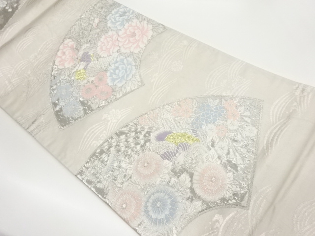 プラチナ二重箔荒波花鳥文織出し袋帯